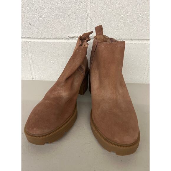 new Lucky Brand Sz 9 Brown Sumah Bootie Boot Side Zip Chunky Block Heel Suede - Picture 3 of 6